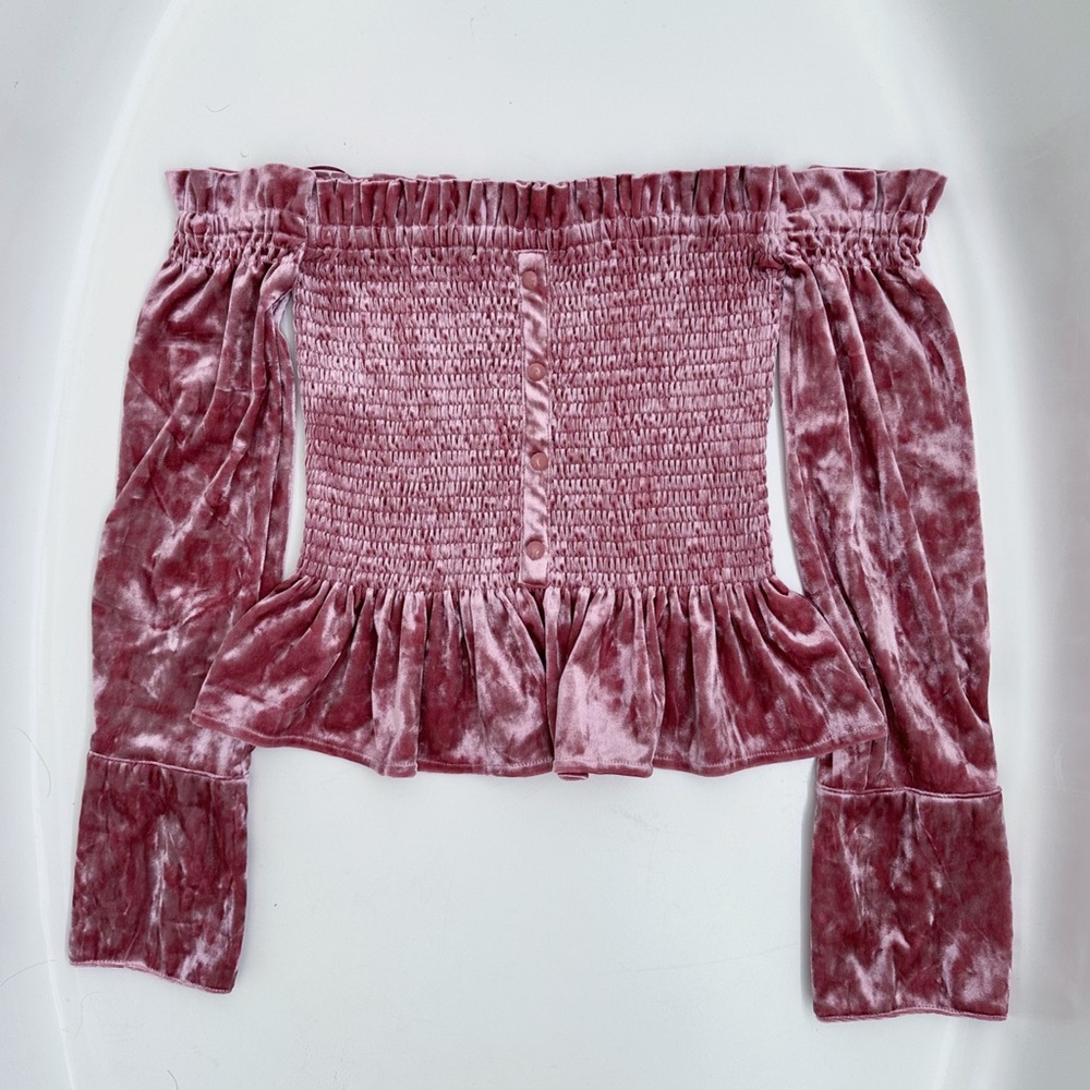 Greyson Pink Velvet Off-Shoulder Top